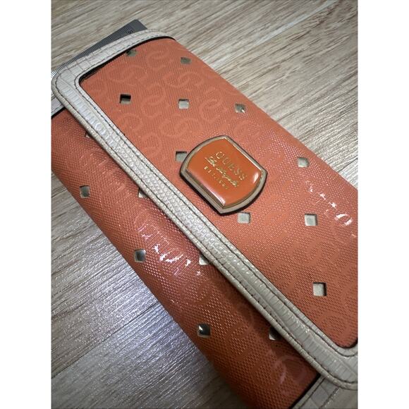 GUESS Los Angeles Women’s Leather Large Wallet Mirrored Hula GIRL Orange Y2K - Picture 2 of 8